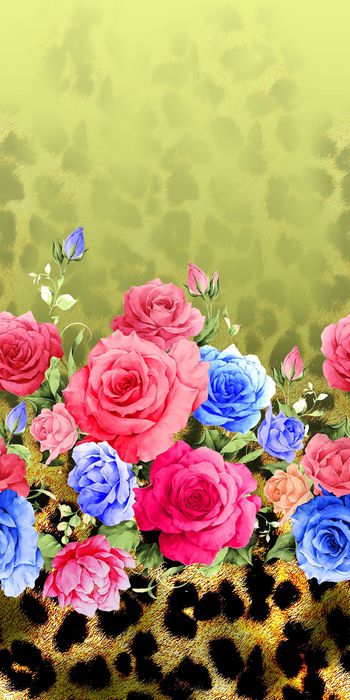 462612-大牌老虎皮毛手绘玫瑰花卉定位