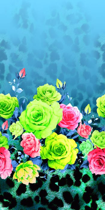 462614-大牌老虎皮毛手绘玫瑰花卉定位