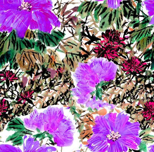 传统毛笔手绘印花华亿平台图片