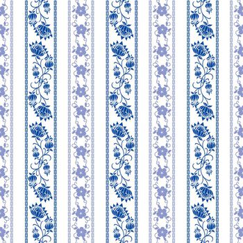 462822-花卉 民族风 仿古青花瓷 几何条