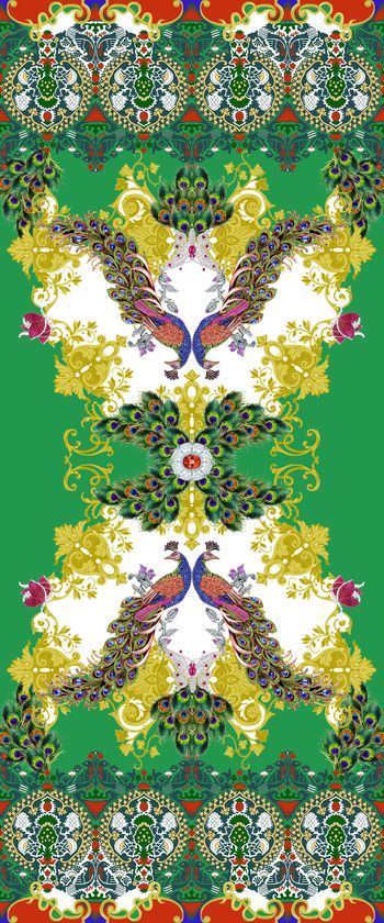 462890-孔雀珠宝民族花纹双边定位