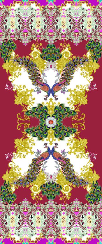 462891-中国风孔雀珠宝宝石复古装饰花纹孔双