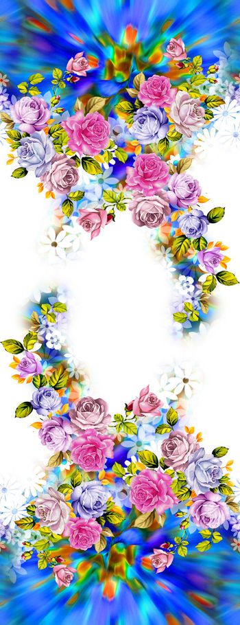 463046-手绘鲜花玫瑰花炫彩油画底纹女装连衣