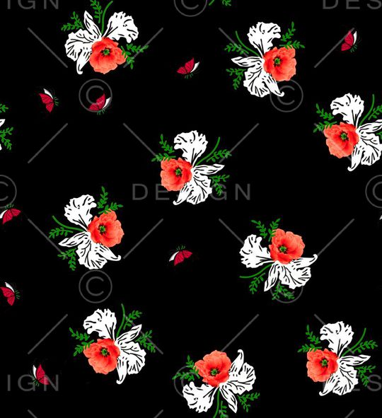 流行时尚手绘黑底小碎花印花华亿平台图片