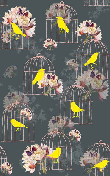 463080-时尚水彩花卉与鸟笼华亿平台