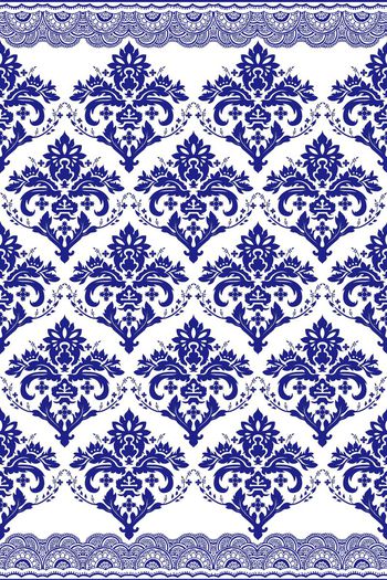 463325-古典蕾丝花纹拼贴裤子青花瓷印花