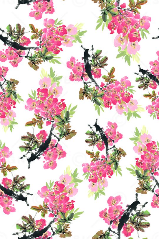 清爽手绘梅花印花华亿平台图片