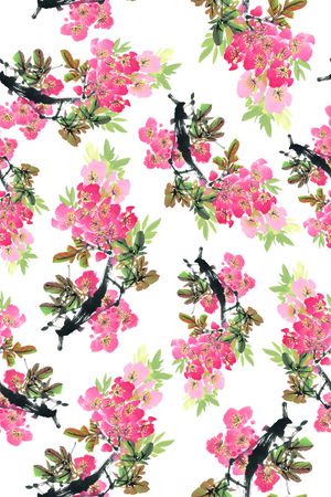 清爽手绘梅花印花华亿平台图片