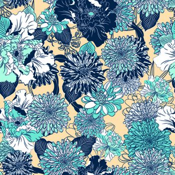 463583-矢量手绘花朵女装外套裙装数码印匹布