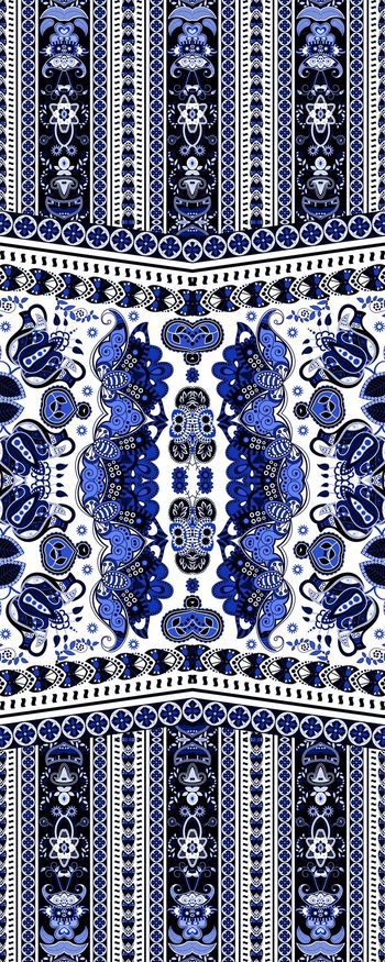 463650-民族图案佩斯利青花瓷靛蓝扎染色调围