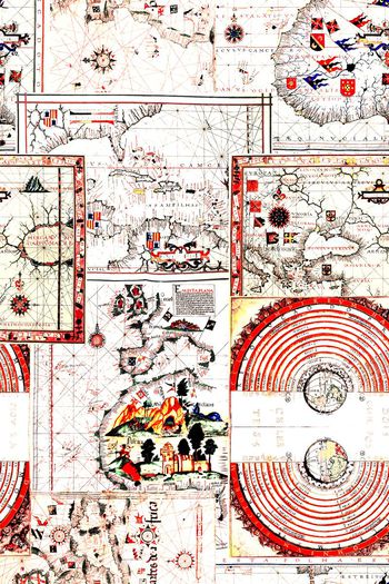 463816-欧式复古手绘地图几何拼接服装华亿平台