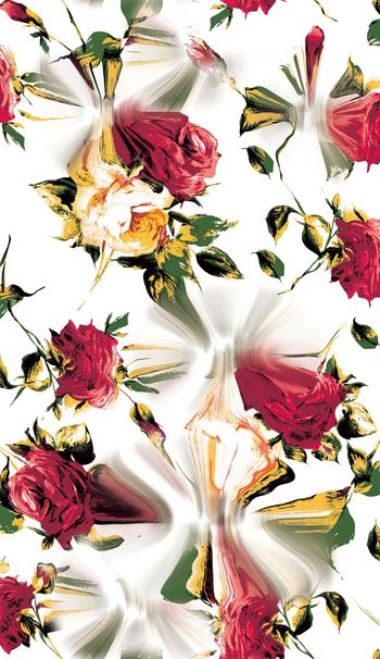 464212-复古潮流动感水纹几何手绘玫瑰数码印