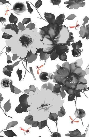 464391-中国风水墨花卉蜻蜓女装连衣裙衬衣沙