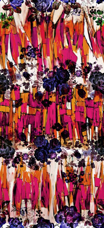 464500-抽象色彩 大块条纹 花卉 抽象插画