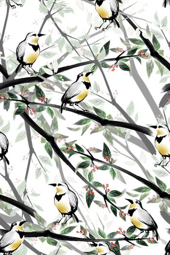 465273-时尚大牌手绘水墨花鸟中国风华亿平台