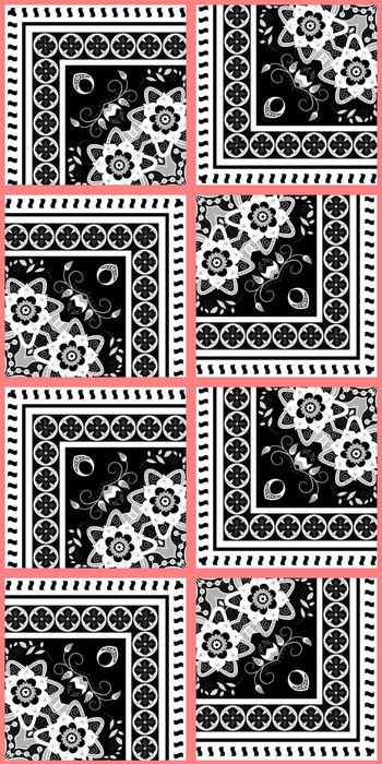 465363-欧式花纹民族图案格子拼贴女装连衣裙