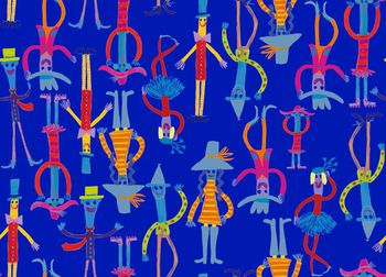 465487-抽象手绘小人可爱小丑数码匹布