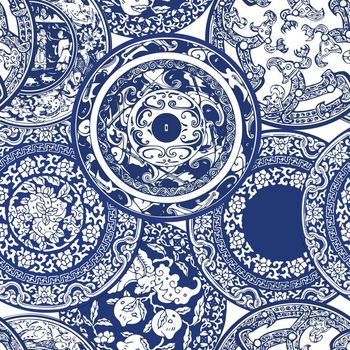 青花瓷印花华亿平台图片