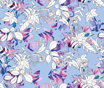 465704-潮流时尚纯电脑手绘线描抽象花卉印花