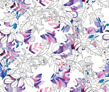 465705-潮流时尚纯电脑手绘线描抽象花卉印花