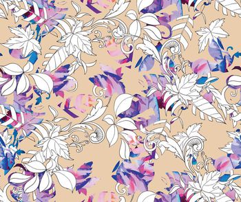 465706-潮流时尚纯电脑手绘线描抽象花卉印花