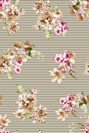 条纹 清新 简单大气 手绘 花卉印花华亿平台图片