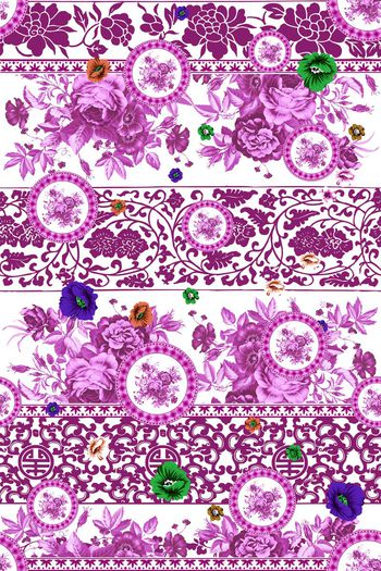 466243-中国民族风青花瓷花纹花卉华伦天奴混