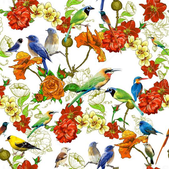 复古玫瑰喜鹊印花华亿平台图片