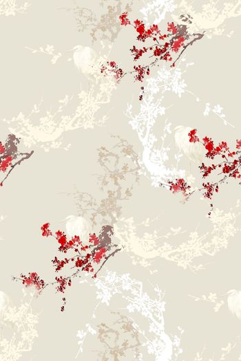 467388-中国风树木花鸟简洁图案0717