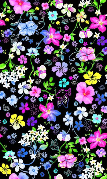 467436-潮流电脑手绘花卉蝴蝶印花