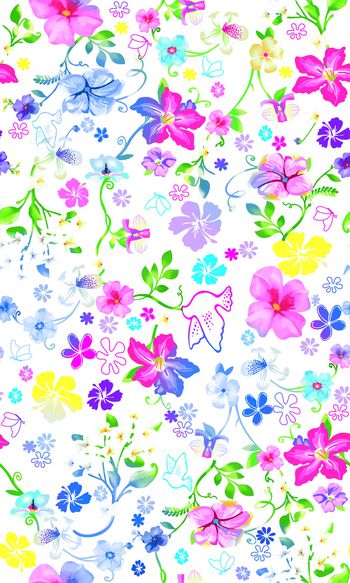 467446-潮流电脑手绘花卉蝴蝶印花