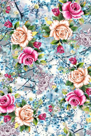 清新玫瑰花  樱花精致印花华亿平台图片