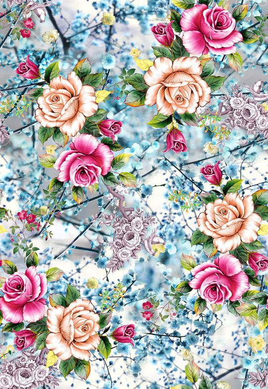 清新玫瑰花  樱花精致印花华亿平台图片