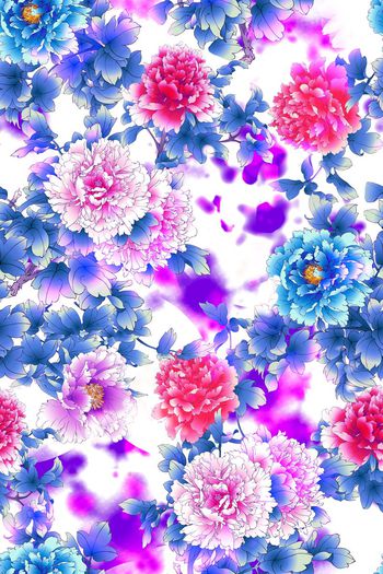 467720-中国风牡丹花手绘水彩墨点女装旗袍花