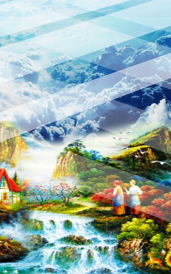 467733-欧式手绘油画田园童话屋定位印花