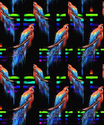 467742-流行时尚手绘鹦鹉印花夏威夷风情