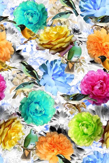 467782-大牌风格超大写真花卉鸟类秋冬女装连