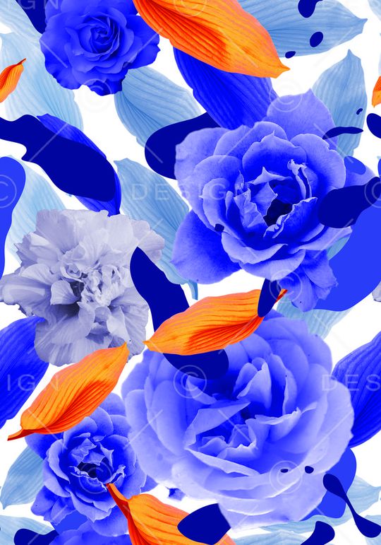 白底 蓝叶印花华亿平台图片