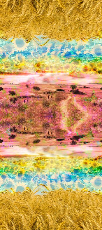 468083-炫彩麦田 抽象长巾 丝巾