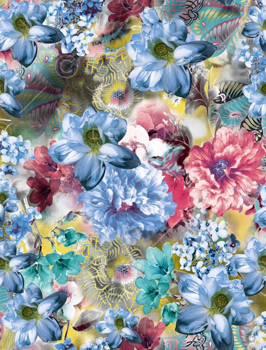 潮流大牌花园花卉印花华亿平台图片