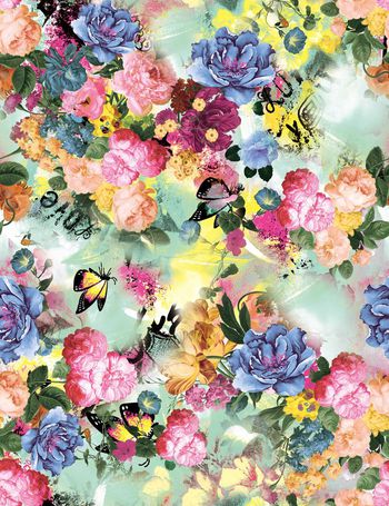 468489-复古油画蝴蝶花卉梦幻花园