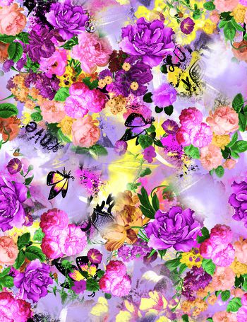 468539-复古油画蝴蝶花卉梦幻花园