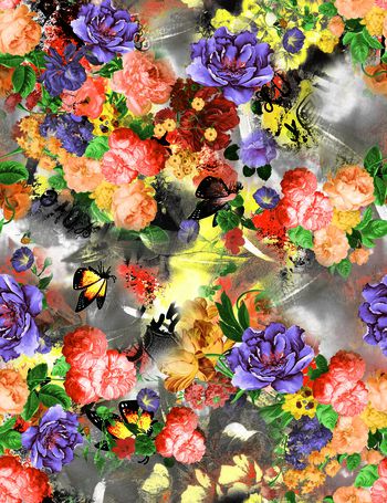 468548-复古油画蝴蝶花卉梦幻花园