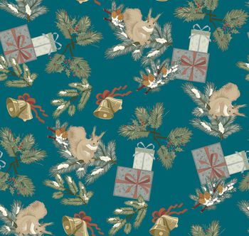 468674-	时尚圣诞树松鼠礼物组合印花