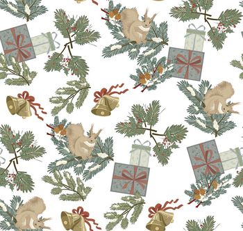 468675-	时尚圣诞树松鼠礼物组合印花