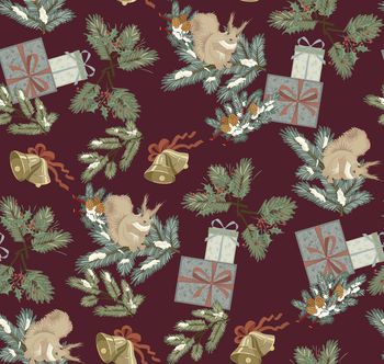 468676-	时尚圣诞树松鼠礼物组合印花