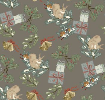 468677-	时尚圣诞树松鼠礼物组合印花