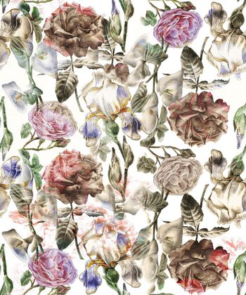 468944-WT483复古休闲淡雅花卉印花