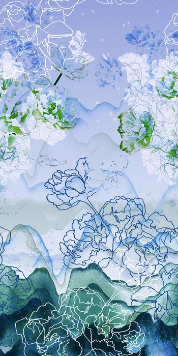 468949-WT484定位2方连续休闲花卉水墨