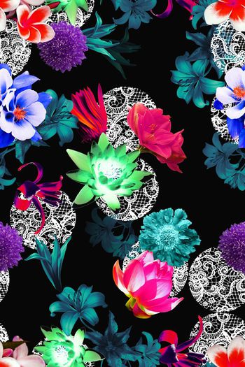 469022-时尚数码蕾丝元素花卉组合